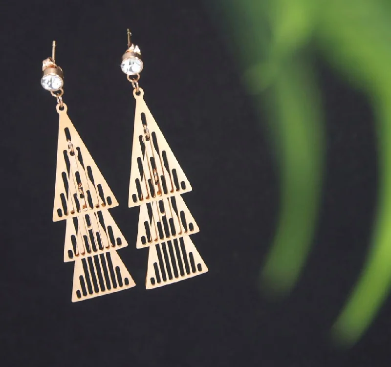 women vintage earrings -Tarohi JewelsStainless Steel Rosegold Plated Three Pyramid Shaped Earring-STNER 2713