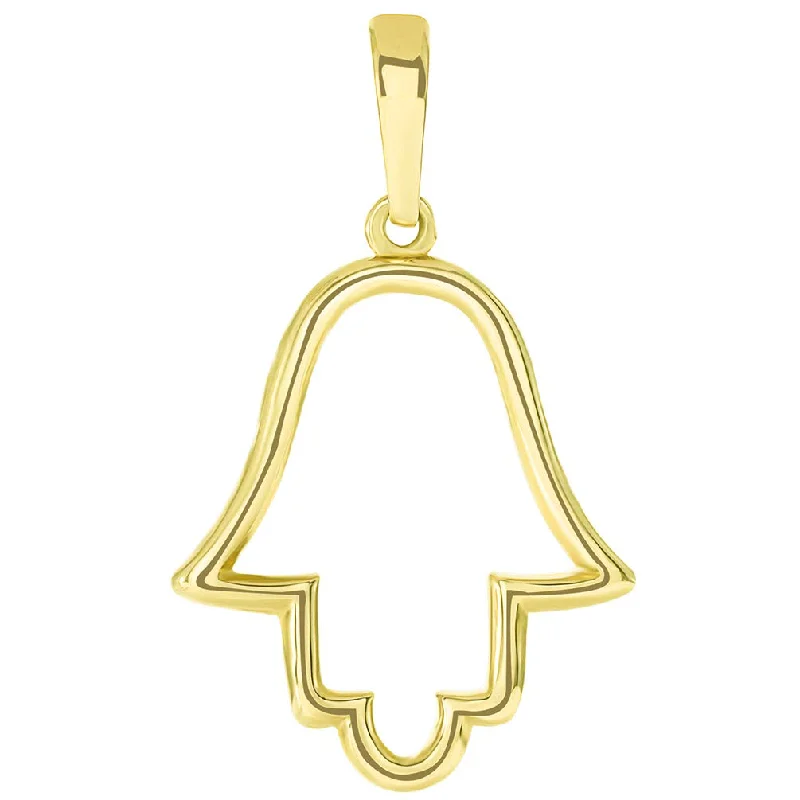 women diamond necklaces -Solid 14k Yellow Gold Outline Hamsa Hand Pendant