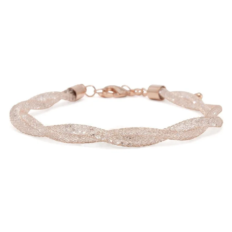 women cuff bracelets -Rose Gold Tone Twisted Bracelet Mesh with Crystals