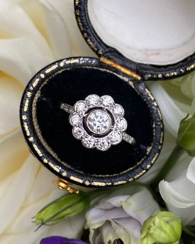 women vintage diamond rings -Diamond Daisy Cluster Ring Platinum 0.75ct