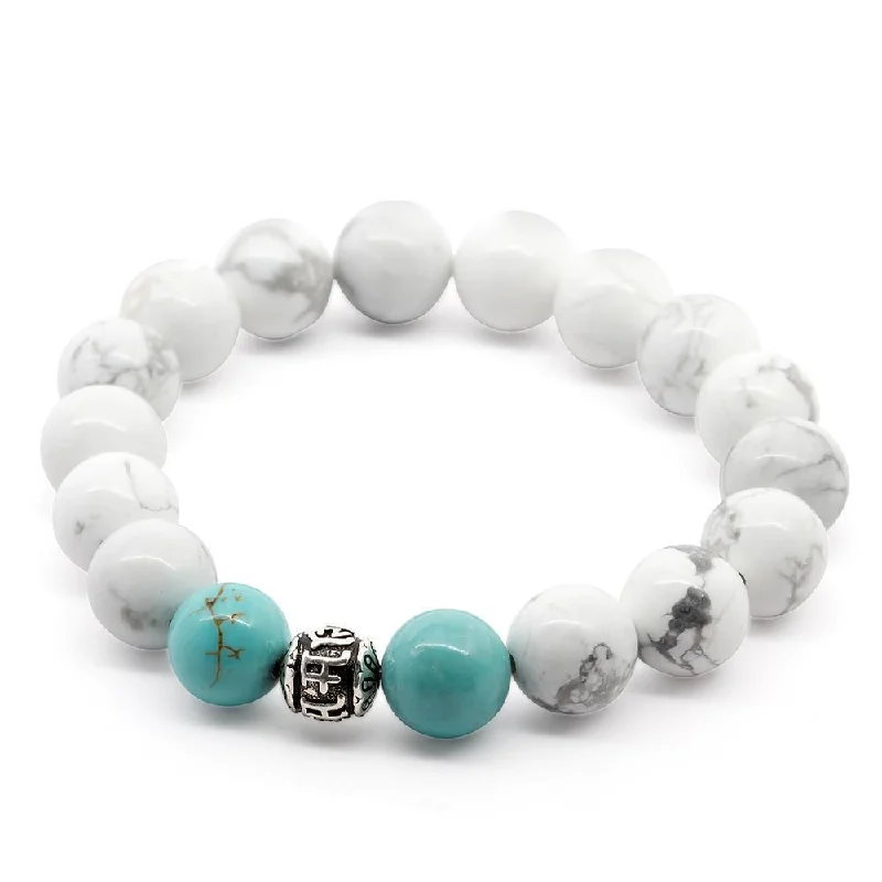 women gemstone bracelets -W Howlite/Turquoise Stretch Bracelet with 925 Sterling Silver Bead