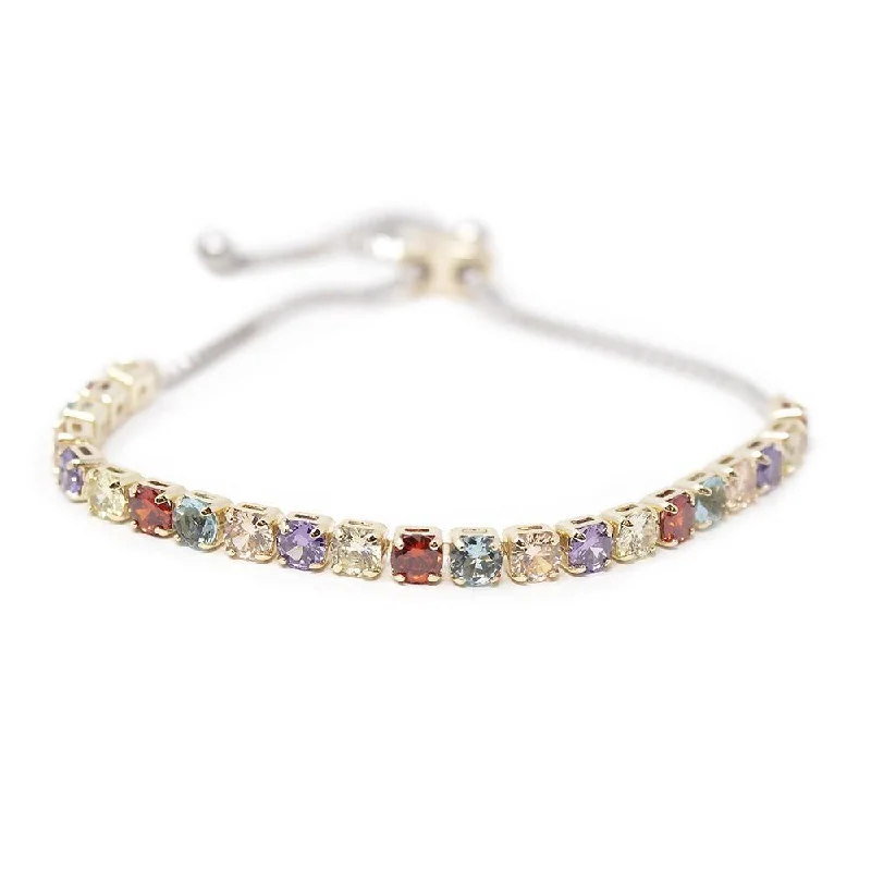 women gold link bracelets -Multicolor Square CZ Slider Bracelet Two Tone