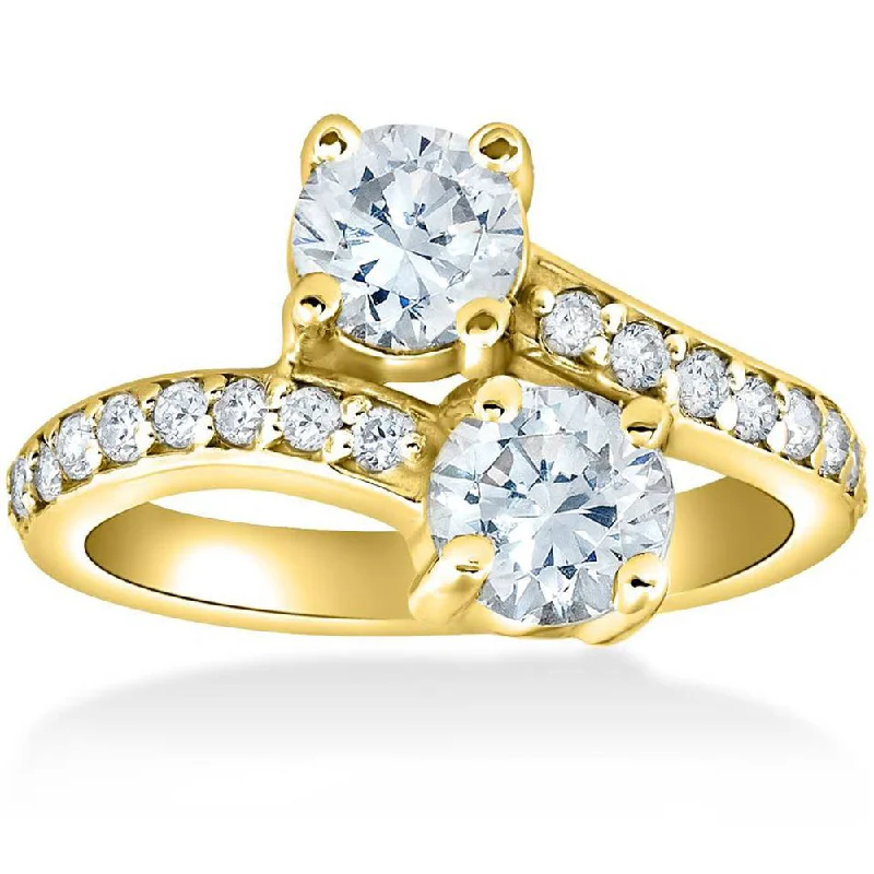 vintage-style engagement rings -2 Ct Forever Us 2 Stone Diamond Engagement Ring 14k Yellow Gold