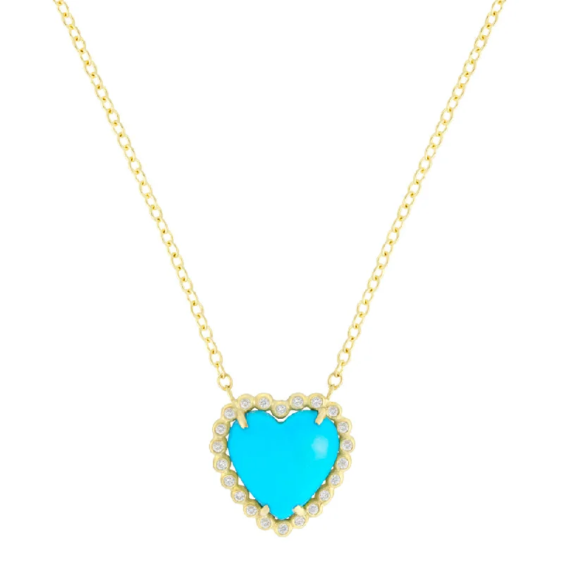 women sterling silver necklaces -Diamond and Turquoise Heart Necklace- "Sweetheart"