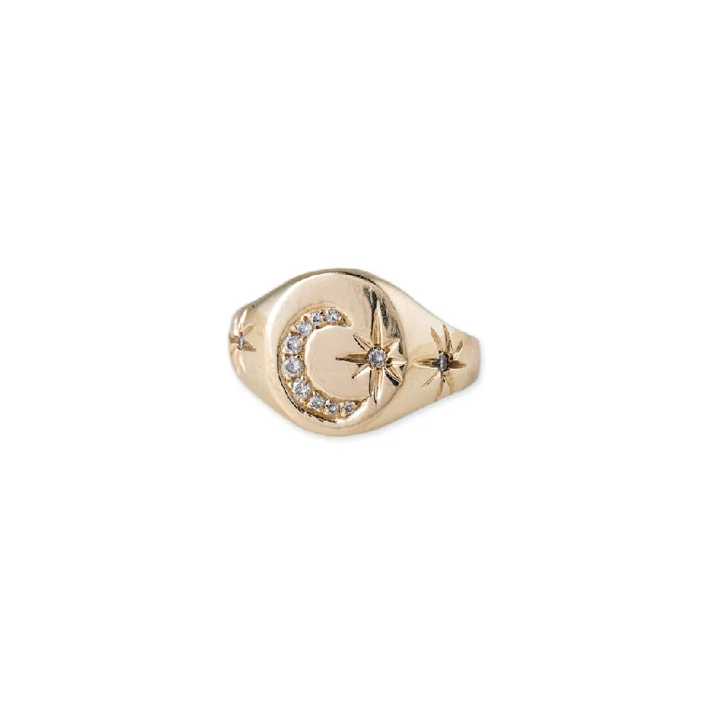 women luxury engagement rings -CRESCENT STARBURST SIGNET RING