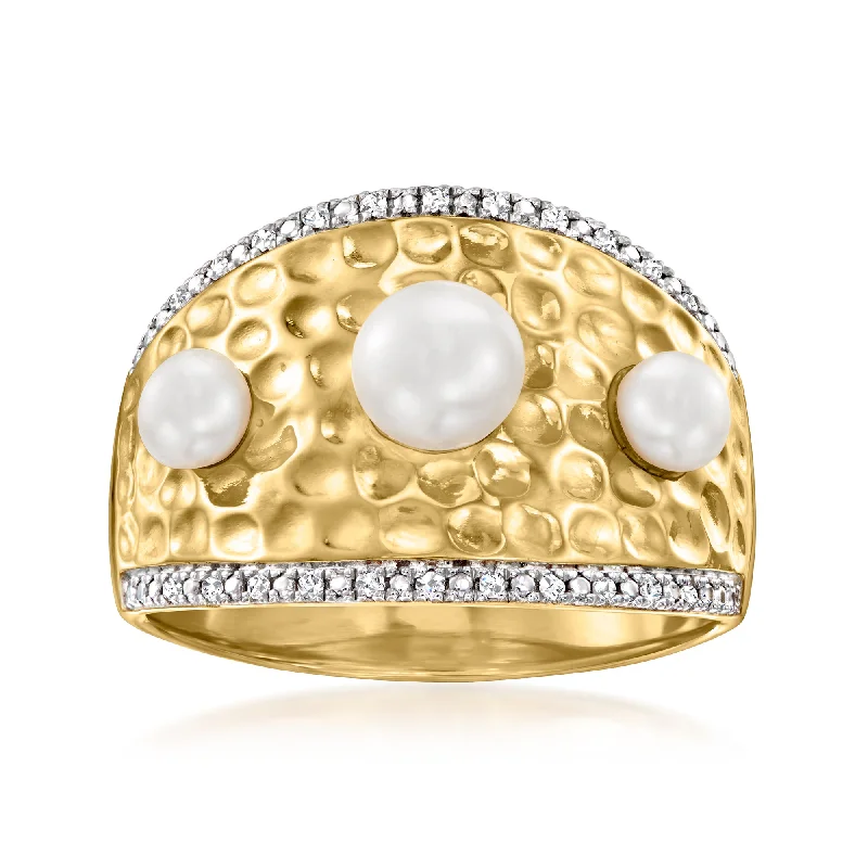 custom engagement rings -Ross-Simons 3.5-5.5mm Cultured Pearl Ring With Diamond Accents in 18kt Gold Over Sterling