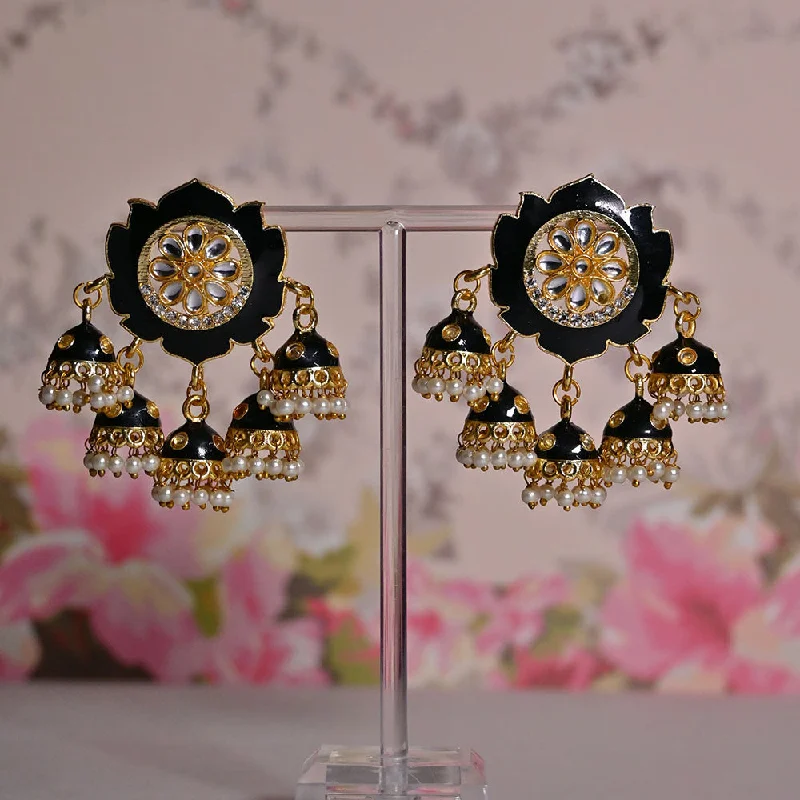 women elegant gold earrings -Shagna Gold Plated Kundan Stone And Meenakari Jhumki Earrings