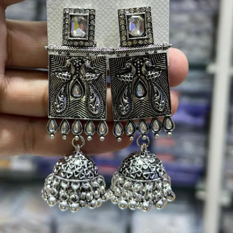 women oversized earrings -Manisha Jewellery Oxidised Plated Austrian Stone Jhumki