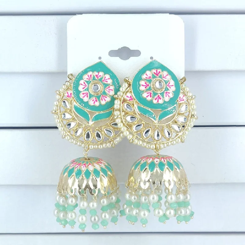 women crystal earrings -Corbeda Fashion Gold Plated Kundan And Meenakari Jhumki Earrings