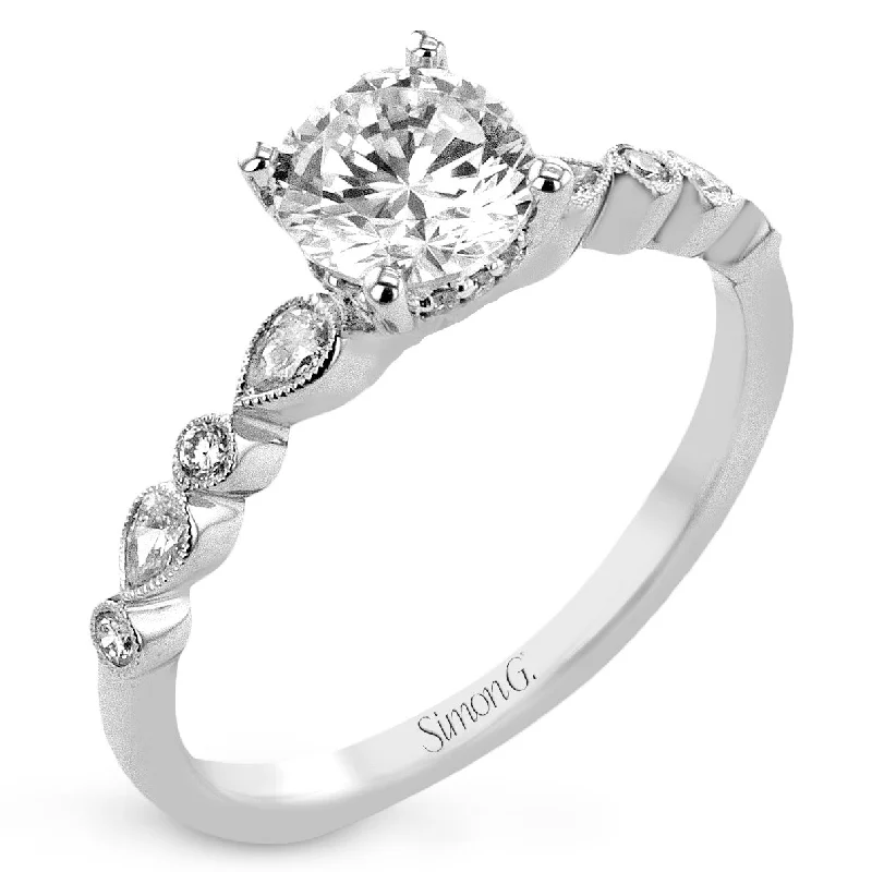 classic white gold engagement rings -Round-Cut Engagement Ring In 18k Gold With Diamonds