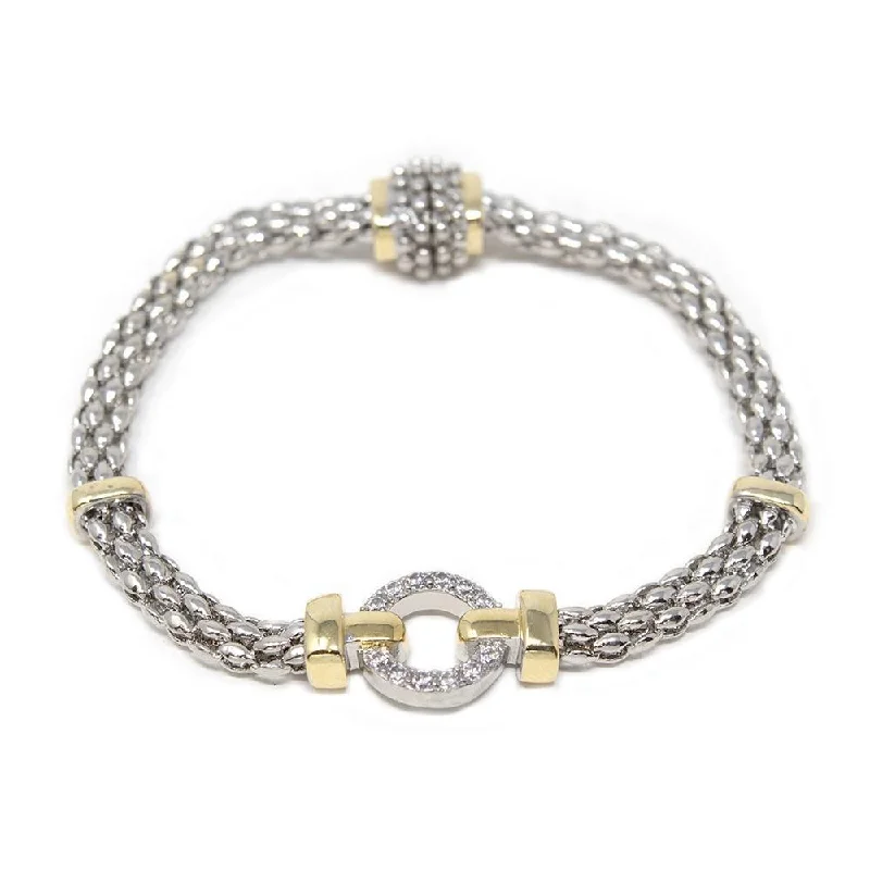 women diamond bracelets -Two Tone CZ Open Circle Bracelet