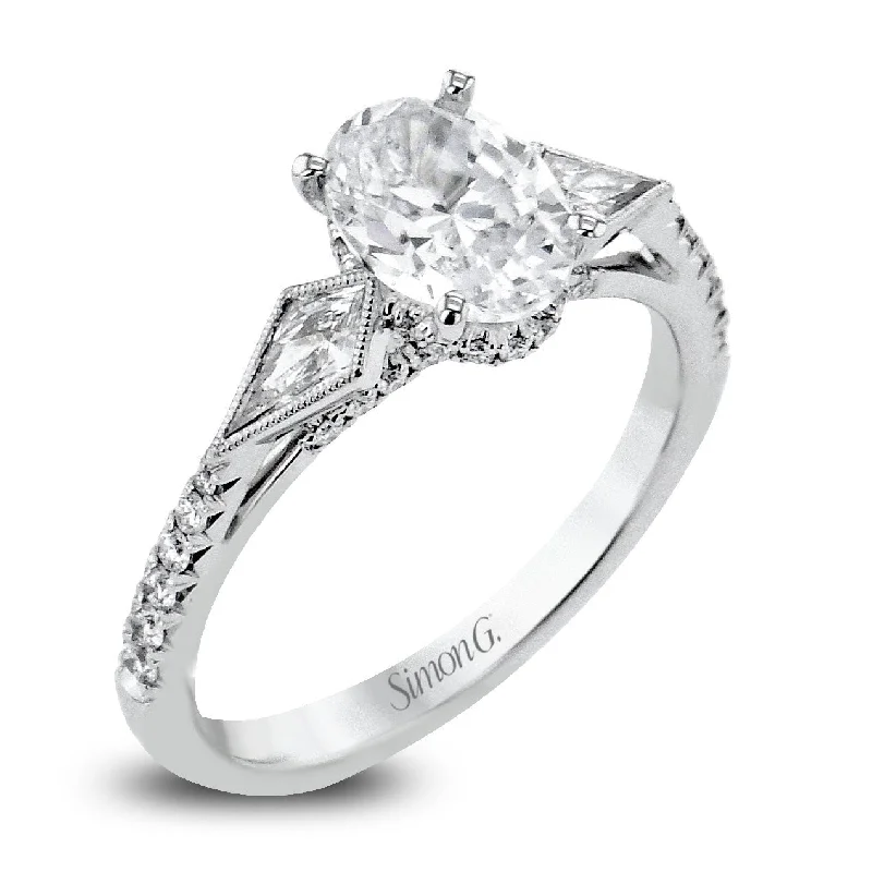 platinum engagement rings -Oval-Cut Three-Stone Engagement Ring In 18k White Gold With Diamonds