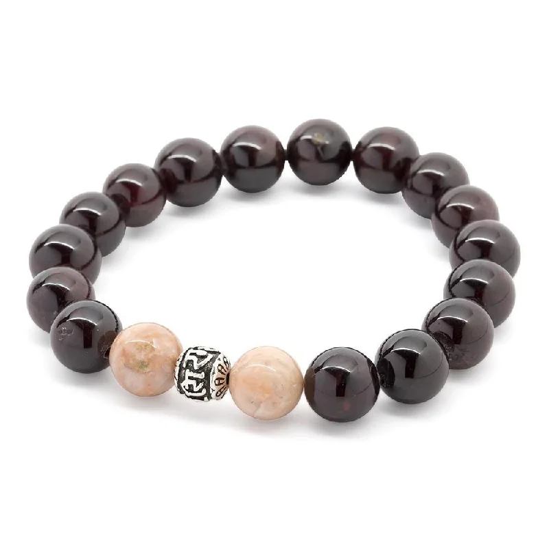 women bracelets -Garnet/Moon Stone Stretch Bracelet with 925 Sterling Silver Bead