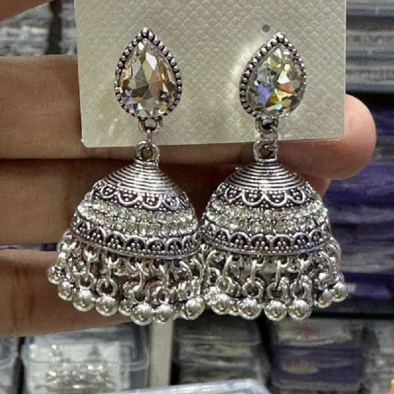 women art deco earrings -Manisha Jewellery Oxidised Plated Austrian Stone Jhumki