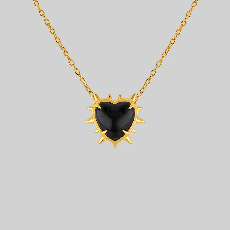 women silver necklaces -VOID. Spiked Black Glass Heart Necklace - Gold