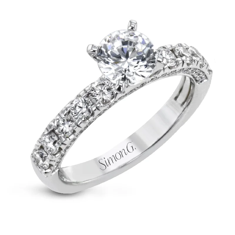 affordable solitaire engagement rings -Round-Cut Engagement Ring In 18k Gold With Diamonds