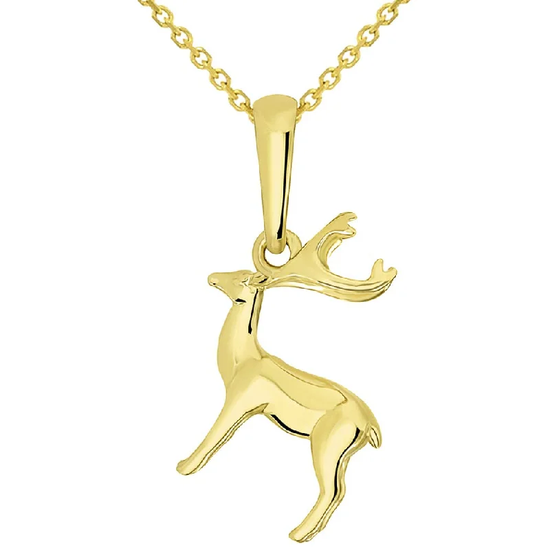 women designer gold necklaces -Solid 14k Yellow Gold 3D Small Mule Deer Charm Pendant Necklace