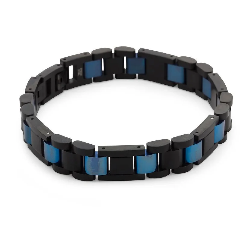 women vintage bangles -Stainless Steel Black Ion Plated and Blue Ion Plated Bracelet