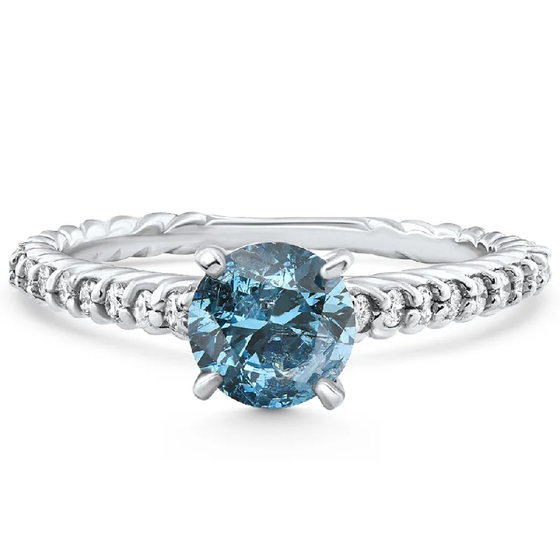 rose gold halo engagement rings -1Ct Blue Diamond Engagement Ring 14k White Gold Lab Grown