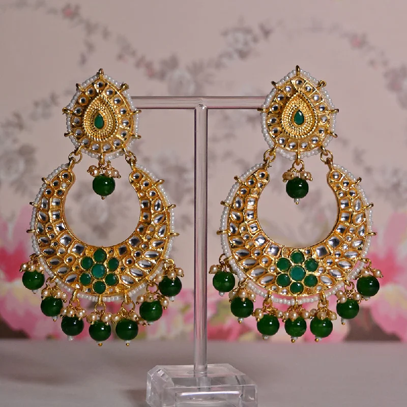 women hoop and stud earrings -Shagna Gold Plated Kundan Stone And Pearls Dangler Earrings