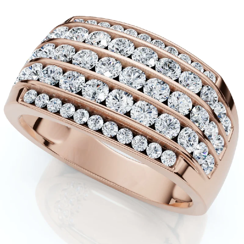 contemporary engagement rings -2Ct Diamond Ring Men's Wide Multi Row in 10k White, Yellow, or Rose Gold