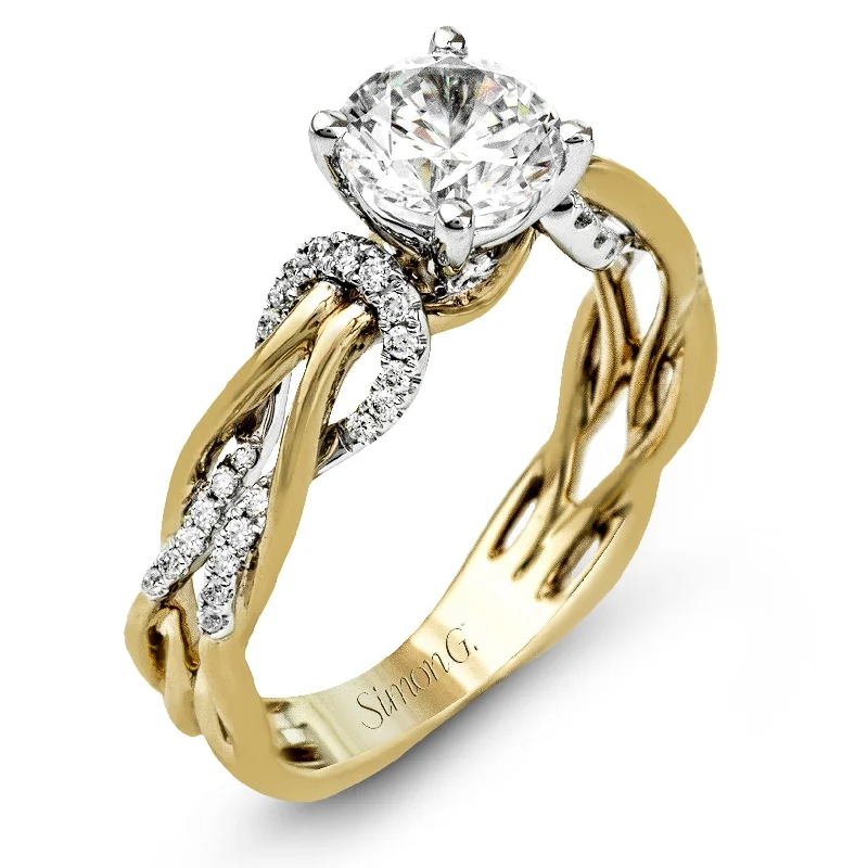 budget engagement rings -Round-Cut Criss-Cross Engagement Ring In 18k Gold With Diamonds