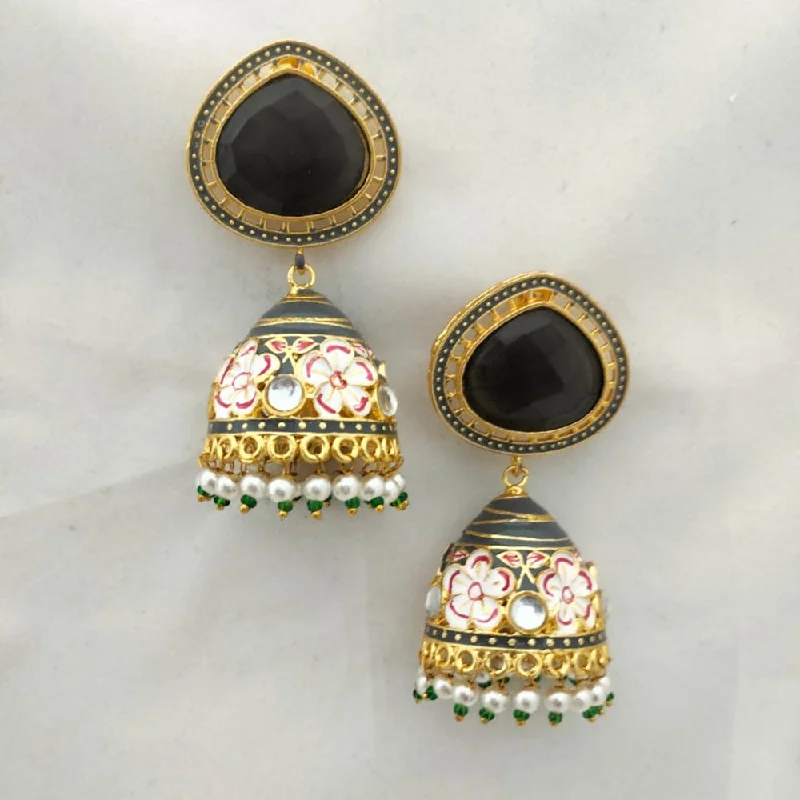 women gold stud earrings -Marudhar Creations Gold Plated Kundan And Meenakari Jhumki Earrings