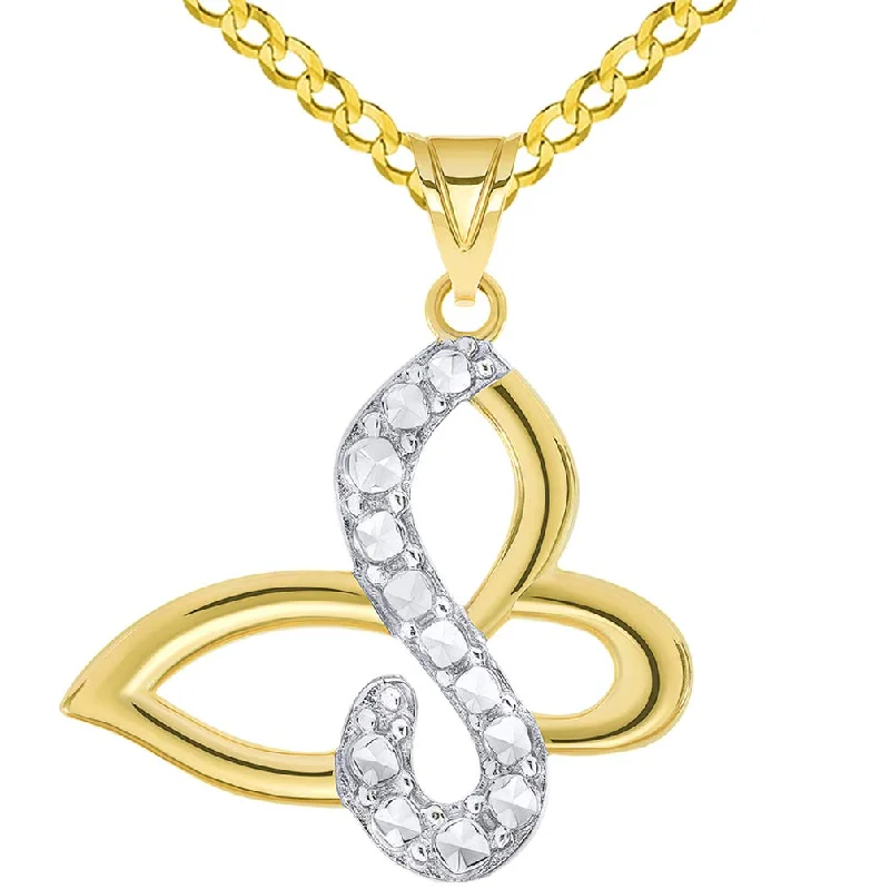 women pendant necklaces -14k Yellow Gold High Polished and Sparkle Cut Two-Tone Infinity Butterfly Pendant Curb Chain Necklace