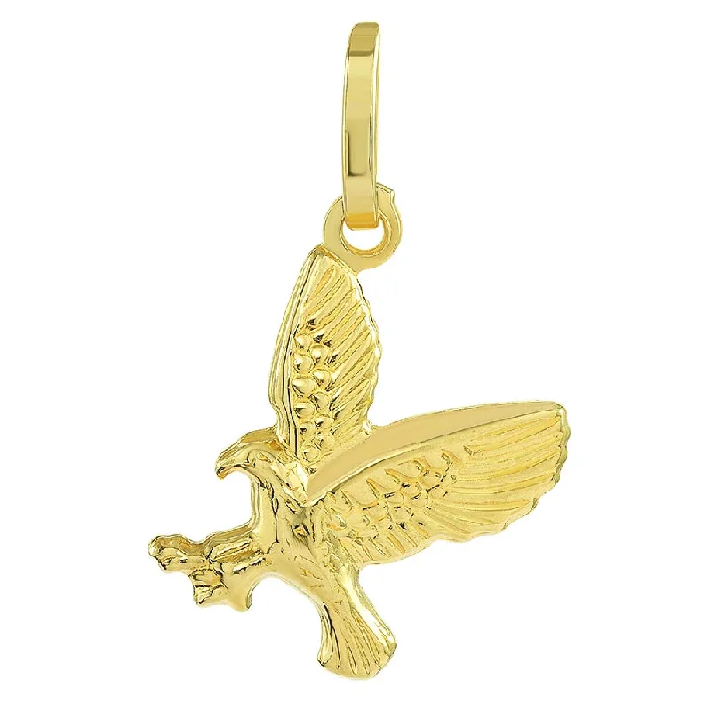 women boho necklaces -14k Yellow Gold 3-D Small Landing American Bald Eagle Charm Pendant