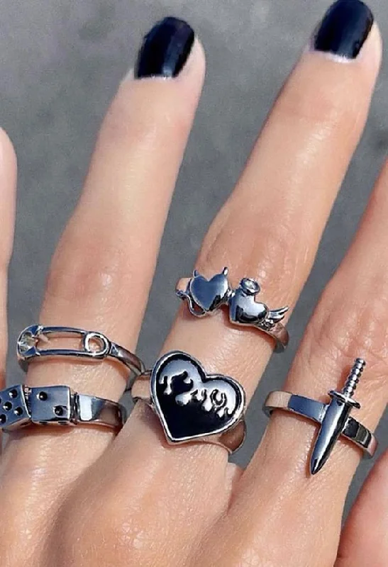 women bold rings -5Pcs Y2k Heart Ring