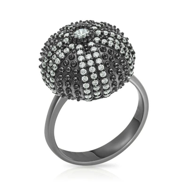 women pear-shaped rings -Mini Sea Urchin Cocktail Ring - Black Rhodium