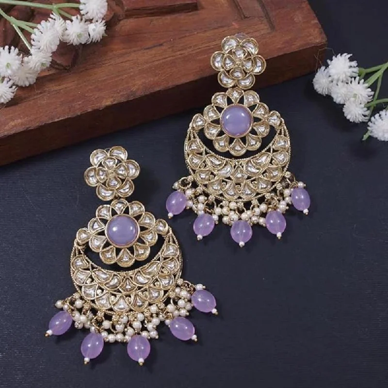 women Swarovski earrings -Etnico Gold Plated Traditional Handcrafted Kundan Pearl Floral Design Earrings For Women (Purple)