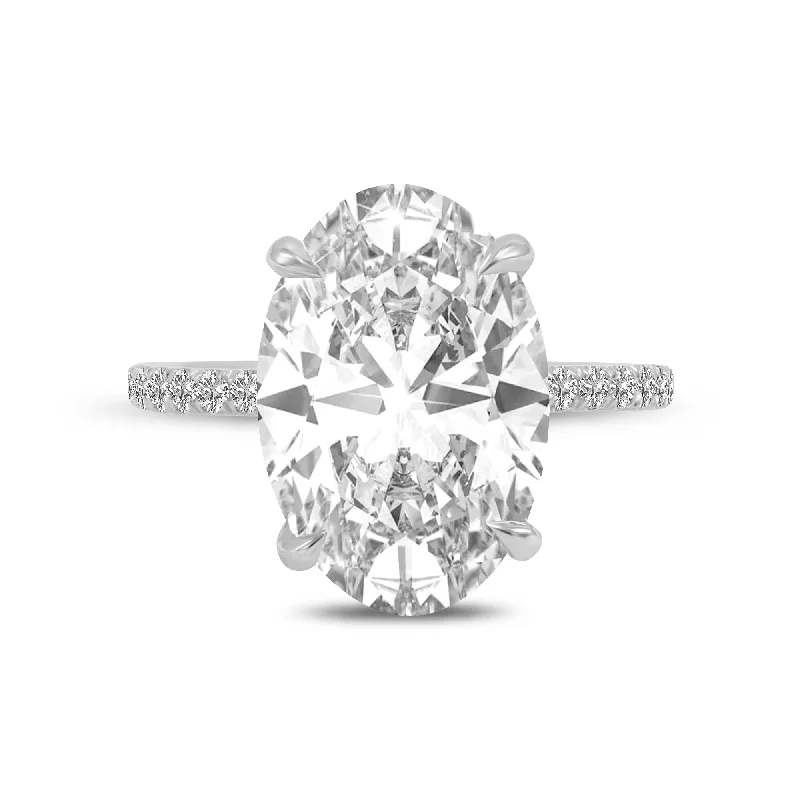 round brilliant cut engagement rings -6.65 Carat Diamond Ring Lab Grown Set In 18K White Gold With Natural Side Diamonds