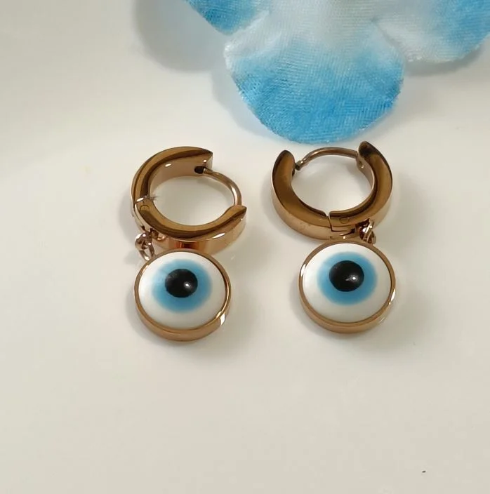 women vintage earrings -Tarohi JewelsStainless Steel Gold/Rosegold/Silver Plated Evil Eye Dangle Earring-STNER 2574