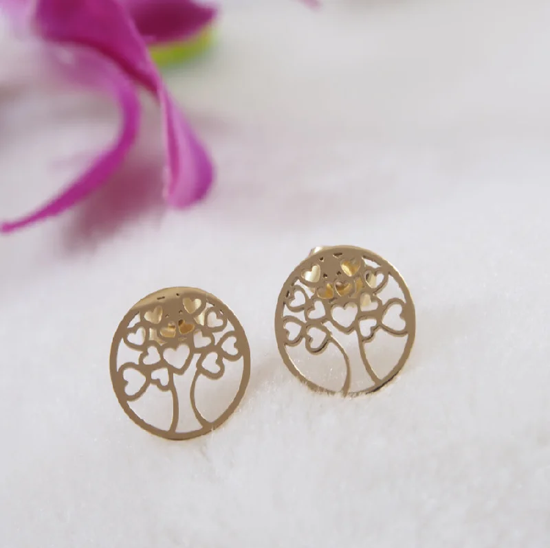 women ear cuff earrings -Tarohi Jewels Stainless Steel Gold Plated Inlaid Tree Shaped Mini Hearts Stud Earring- STNER 3874