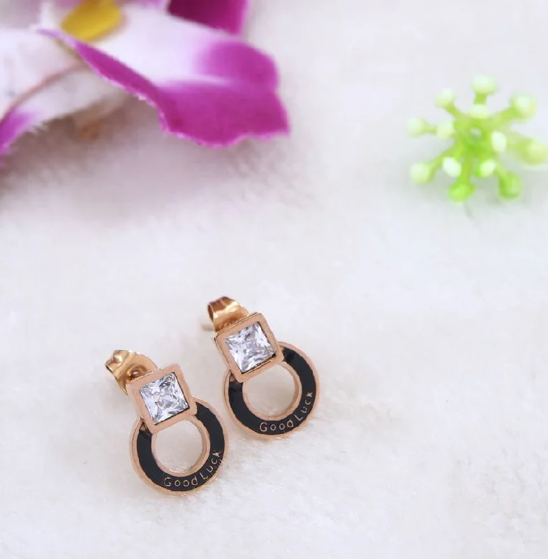 women floral dangle earrings -Tarohi Jewels Stainless Steel Rosegold Plated Minimalist Stud Earring- STNER 4055