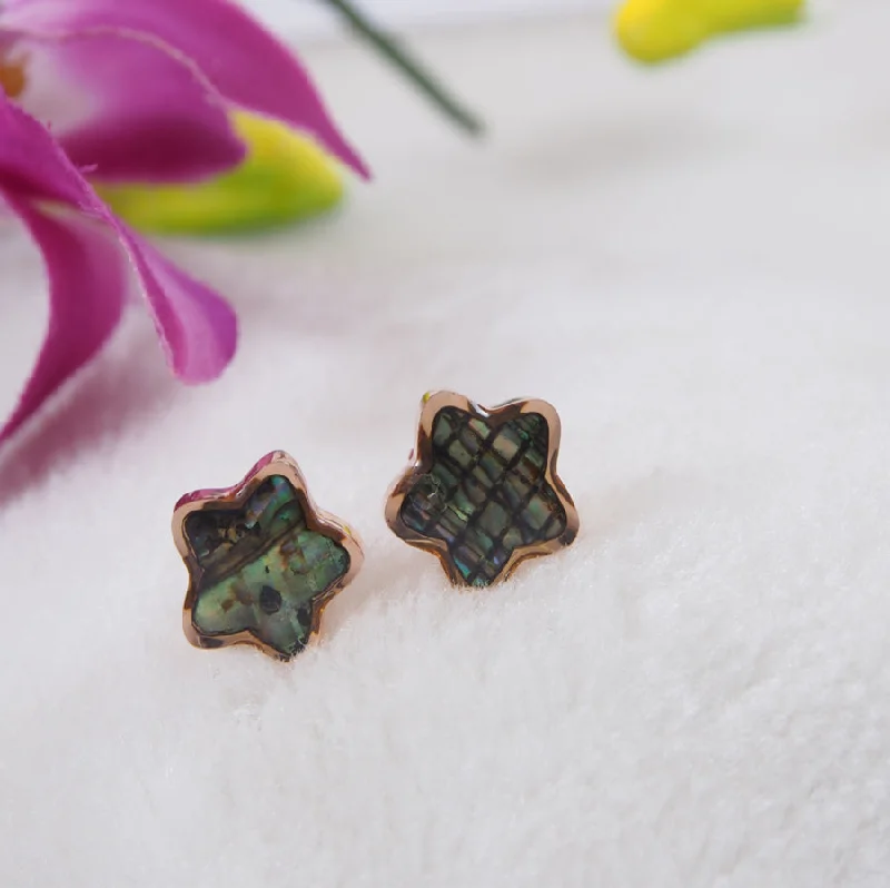 women trendy earrings -Tarohi Jewels Stainless Steel Rosegold Plated Star Shaped Abalone Stud Earring- STNER 3850