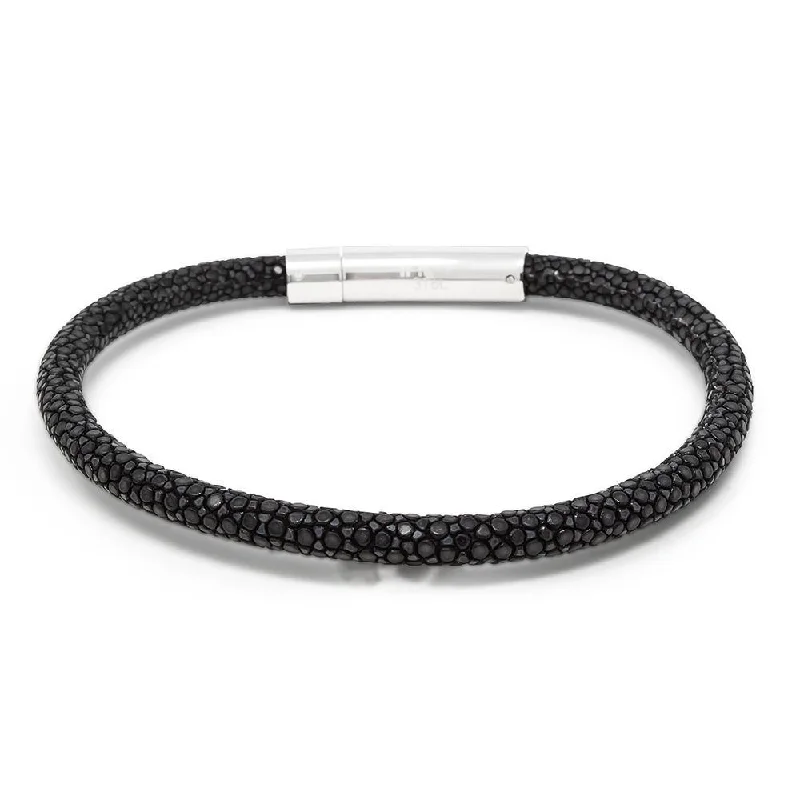 women jewelry bangles -Stainless Steel Black Stingray Leather Bracelet