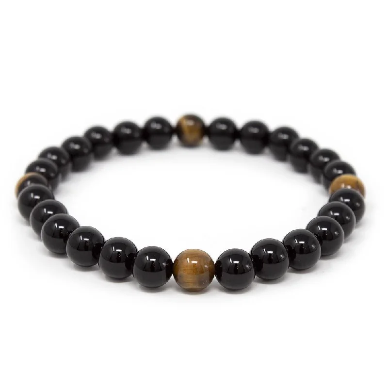 women crystal bracelets -Black, Onyx, and Tiger Eye Bead Men's Stretch Bracelet