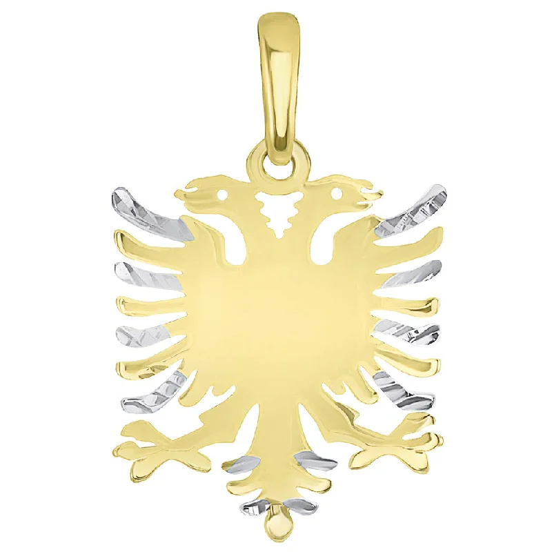 women drop necklaces -Solid 14k Yellow Gold Double-Headed Eagle National Symbol of Albania Pendant