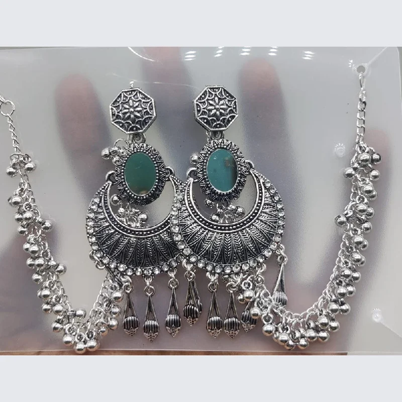 women elegant earrings -SNERA Oxidised Plated Mirror Kan Chain Dangler Earrings