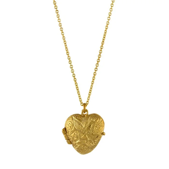 women silver necklaces -Gold Vermeil Heart Locket Necklace - "Victoriana Keepsake"