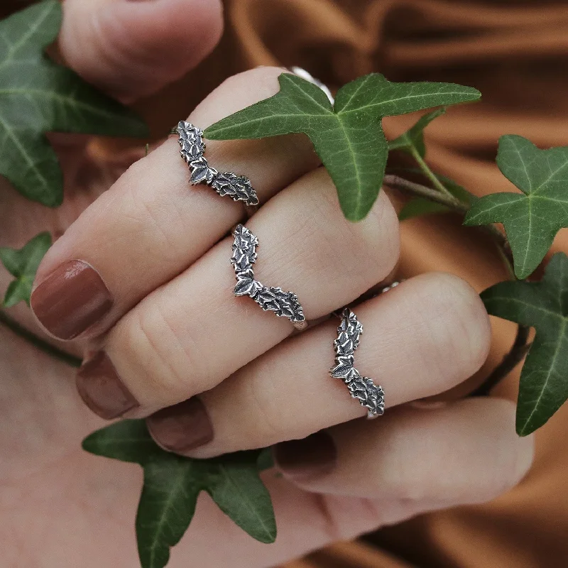 women wedding ring sets -Hedera Ivy Wishbone Midi Ring Set of 3