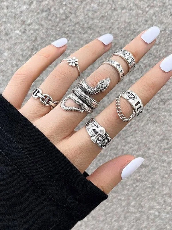 women statement rings -7pcs Engraved Ring Set