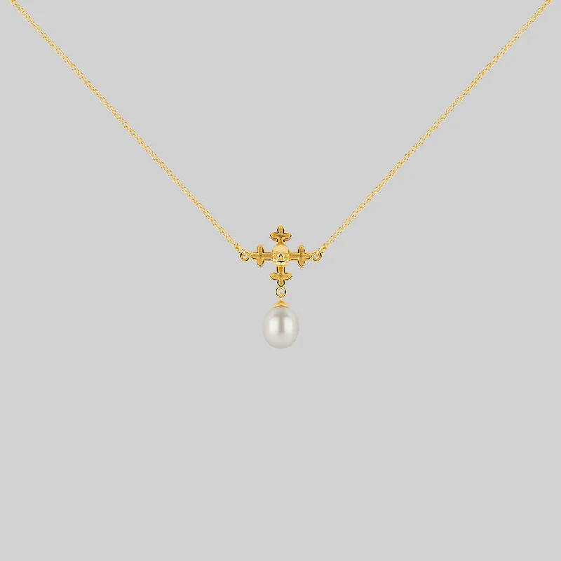 women minimalist gold necklaces -OPHELIA. Medieval Cross Collar - Gold