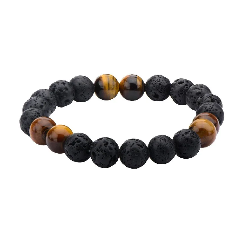 women birthstone bracelets -Black Lava and Brown Tiger Eye Beads Bracelet