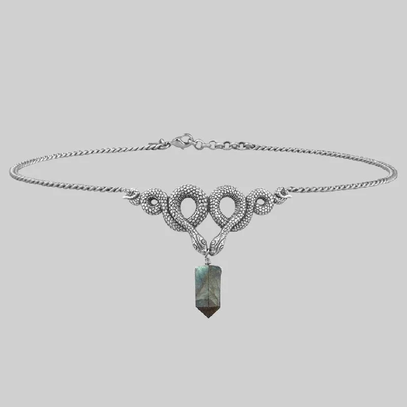 women modern necklaces -A DARK LURE. Snake & Labradorite Gemstone Chain Choker