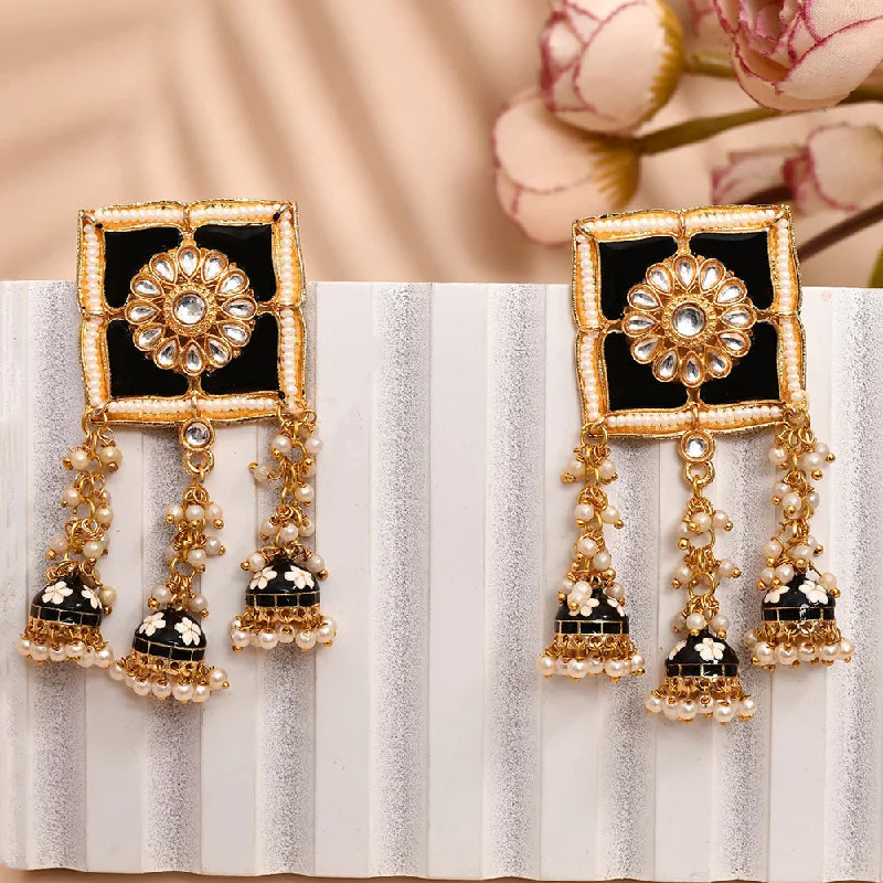 women long earrings -Shagna Gold Plated Kundan Stone And Meenakari Jhumki Earrings