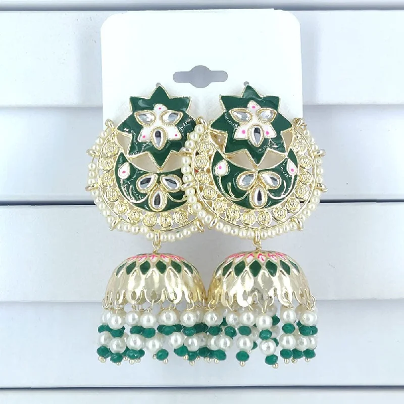 women elegant earrings -Corbeda Fashion Gold Plated Kundan And Meenakari Jhumki Earrings