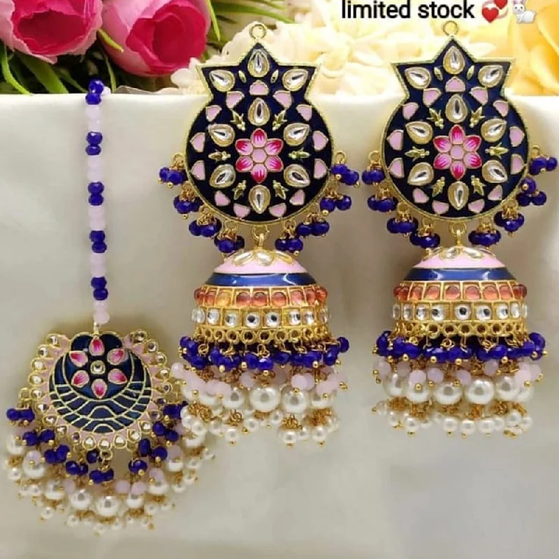 women elegant earrings -Manisha Jewellery Gold Plated Kundan Earrings With Maangtikka